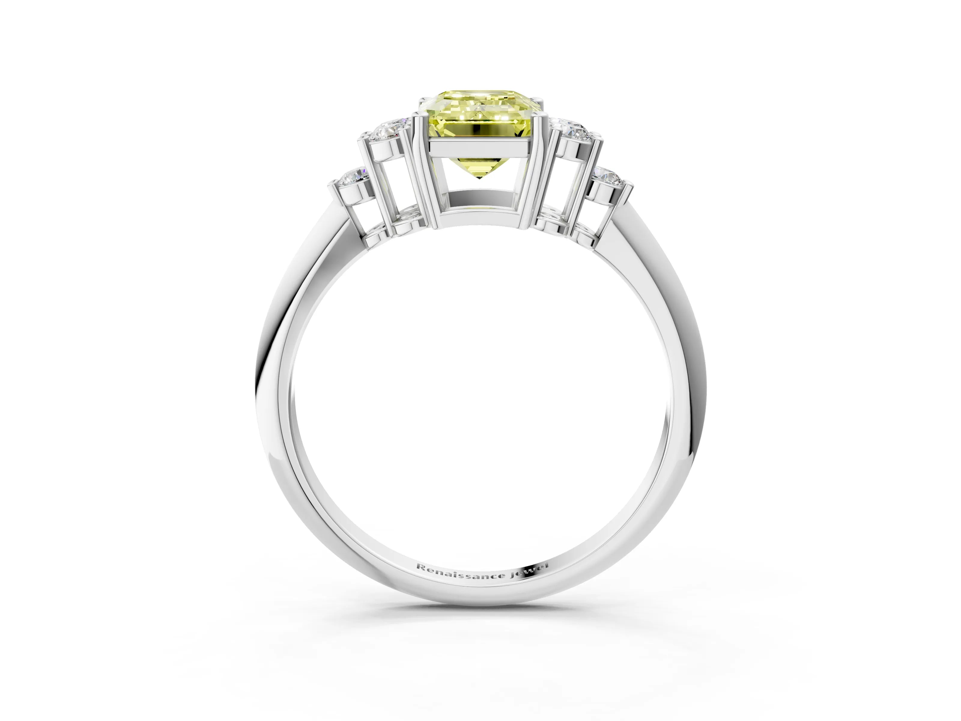 White gold Fancy Yellow Emerald Cut Cut Diamond Cluster Ring with Solitaire Band and Four-Prong Setting_40