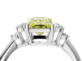 White gold Fancy Yellow Emerald Cut Cut Diamond Cluster Ring with Solitaire Band and Four-Prong Setting_41