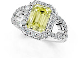 White gold Fancy Yellow Emerald Cut Cut Diamond Halo Engagement Ring with Open Split Pavé Band_1