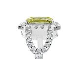 White gold Fancy Yellow Emerald Cut Cut Diamond Halo Engagement Ring with Open Split Pavé Band_5