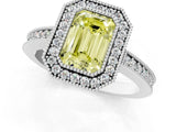 White gold Fancy Yellow Emerald Cut-Cut Diamond Halo Engagement Ring with Pave Band and Prong Setting_1