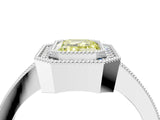 White gold Fancy Yellow Emerald Cut-Cut Diamond Halo Engagement Ring with Pave Band and Prong Setting_4