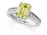 White gold Fancy Yellow Emerald Cut Cut Diamond Milgrain Pave Band Four-Prong Setting Ring_16