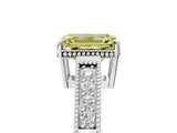 White gold Fancy Yellow Emerald Cut Cut Diamond Milgrain Pave Band Four-Prong Setting Ring_20