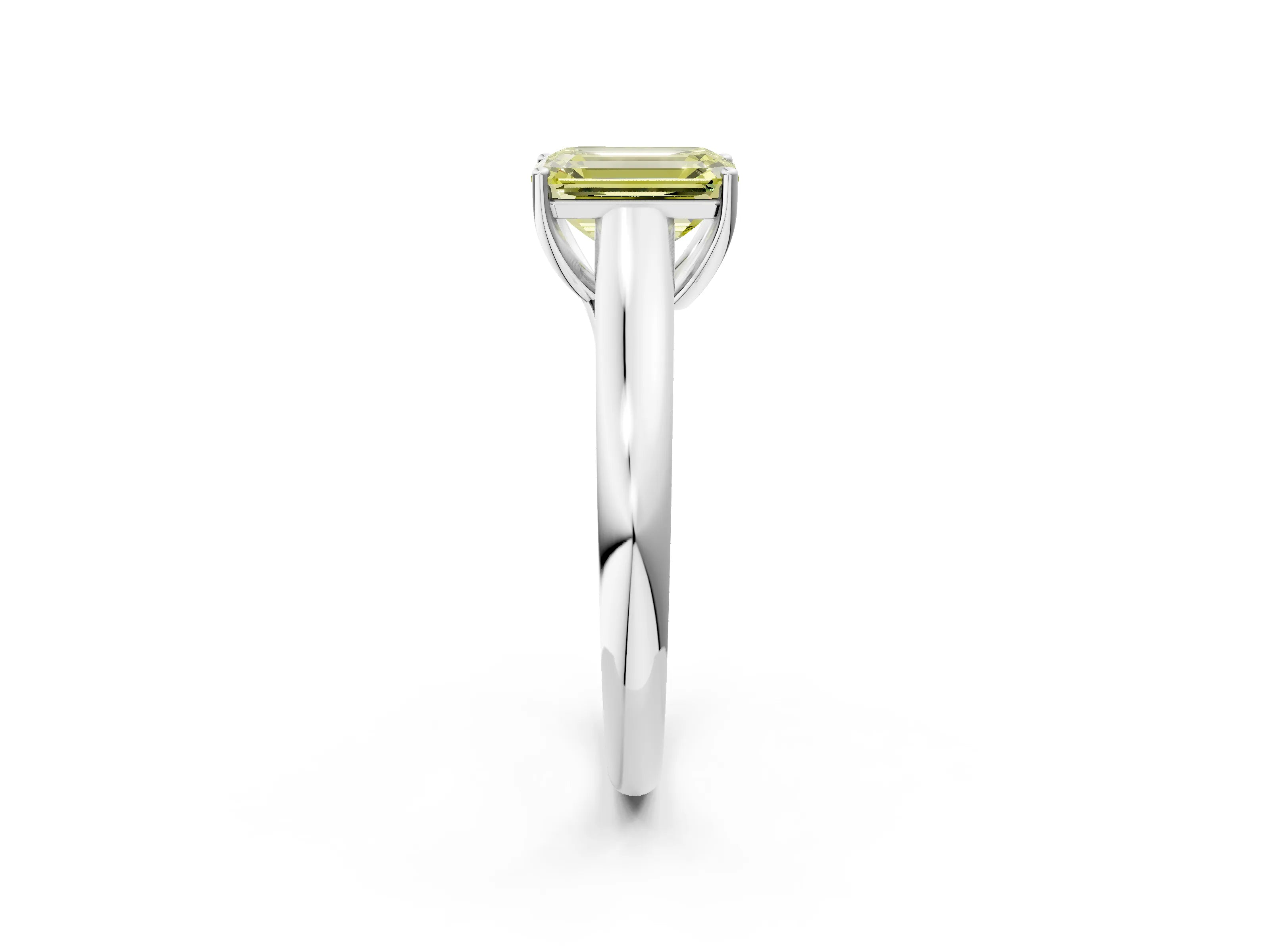 White gold Fancy Yellow Emerald Cut Cut Diamond Solitaire Engagement Ring with Tapered Plain Band and Four-Prong Setting_14