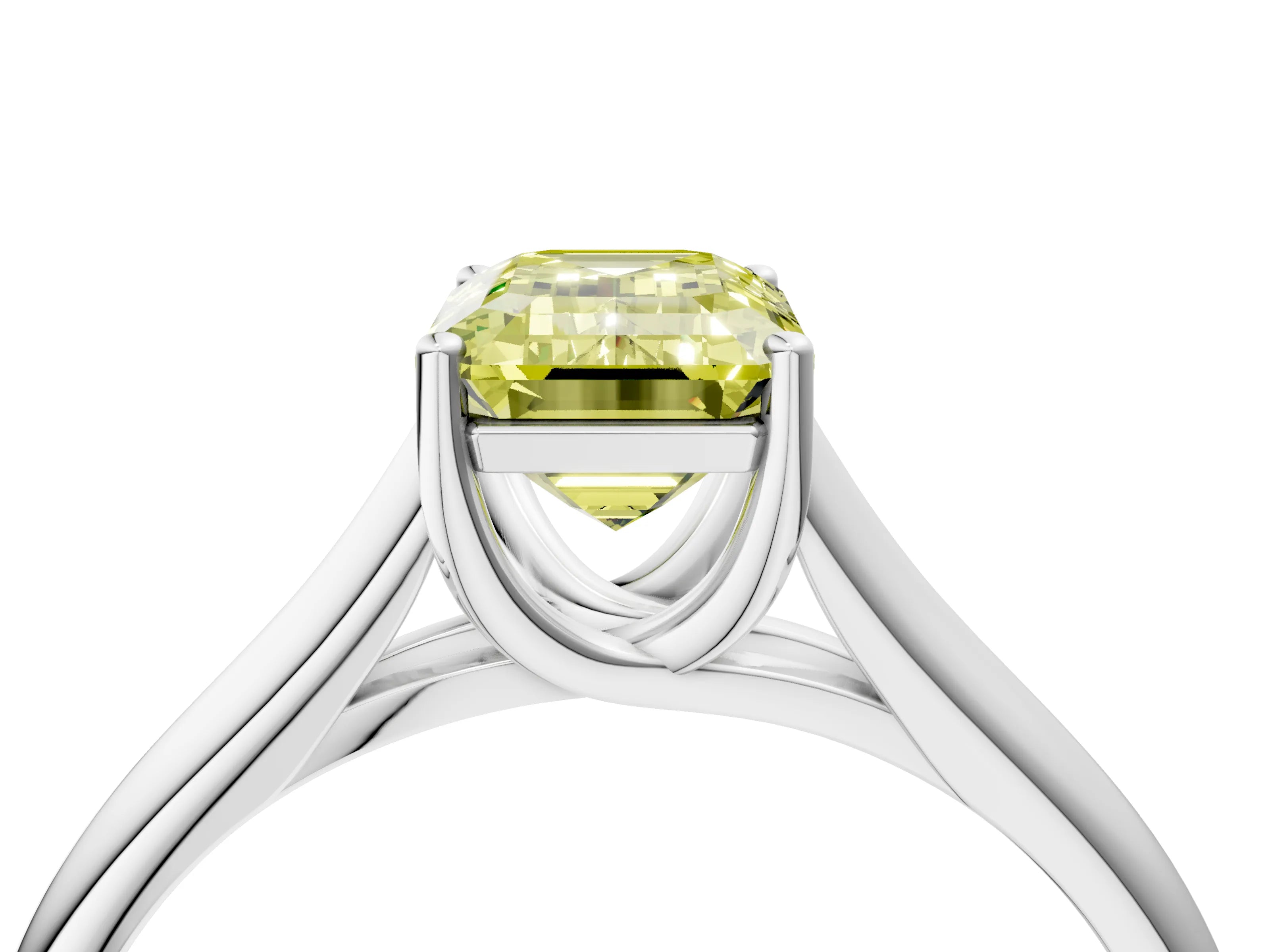 White gold Fancy Yellow Emerald Cut Cut Diamond Solitaire Engagement Ring with Tapered Plain Band and Four-Prong Setting_16