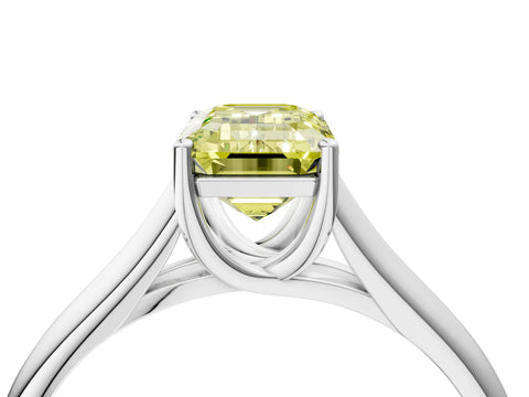White gold Fancy Yellow Emerald Cut Cut Diamond Solitaire Engagement Ring with Tapered Plain Band and Four-Prong Setting_16