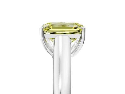 White gold Fancy Yellow Emerald Cut Cut Diamond Solitaire Engagement Ring with Tapered Plain Band and Four-Prong Setting_17