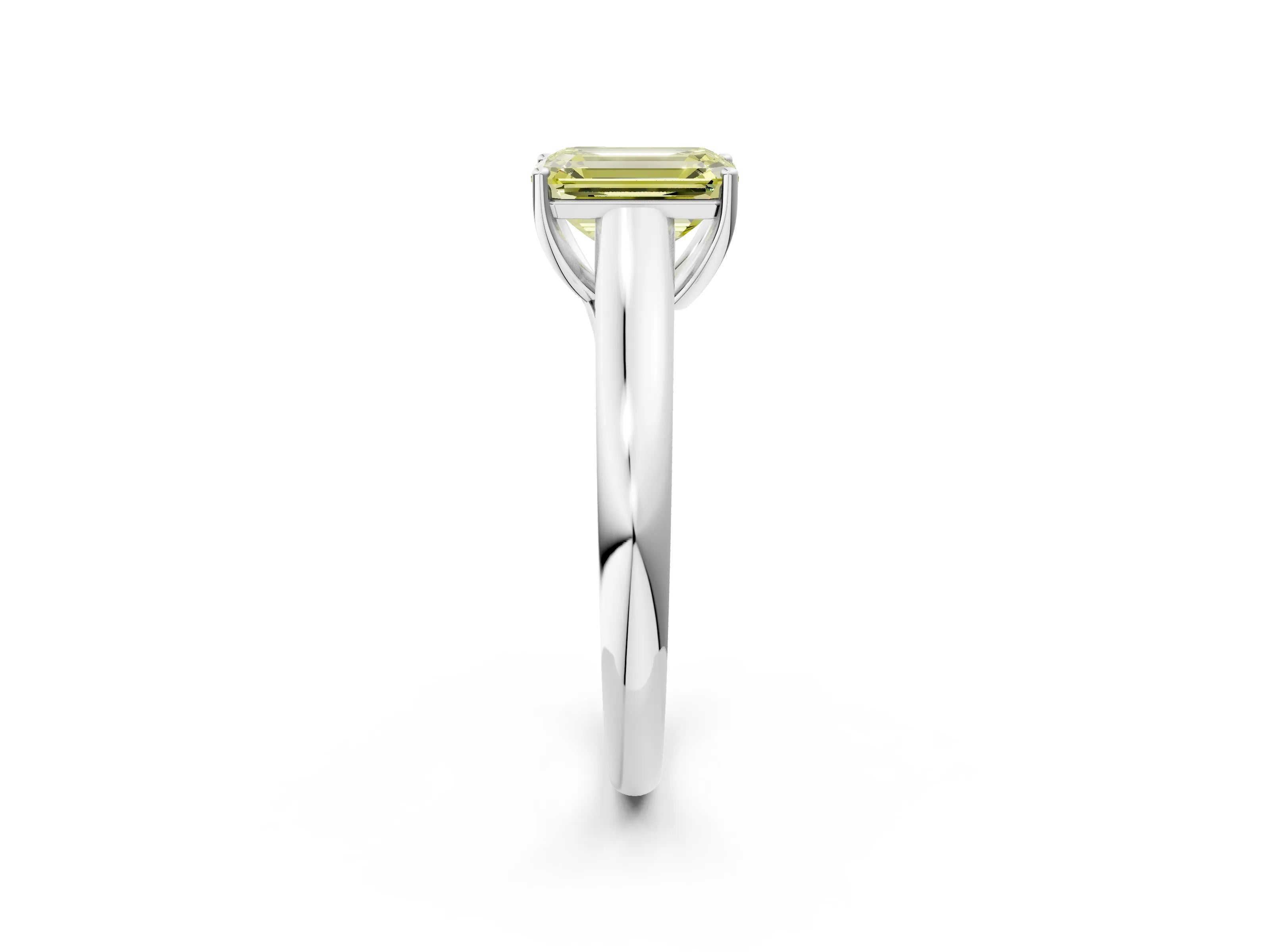 White gold Fancy Yellow Emerald Cut Cut Diamond Solitaire Engagement Ring with Tapered Plain Band and Four-Prong Setting_2