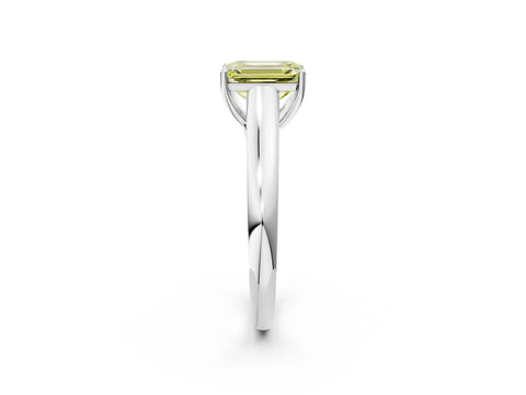White gold Fancy Yellow Emerald Cut Cut Diamond Solitaire Engagement Ring with Tapered Plain Band and Four-Prong Setting_2