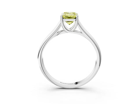 White gold Fancy Yellow Emerald Cut Cut Diamond Solitaire Engagement Ring with Tapered Plain Band and Four-Prong Setting_3