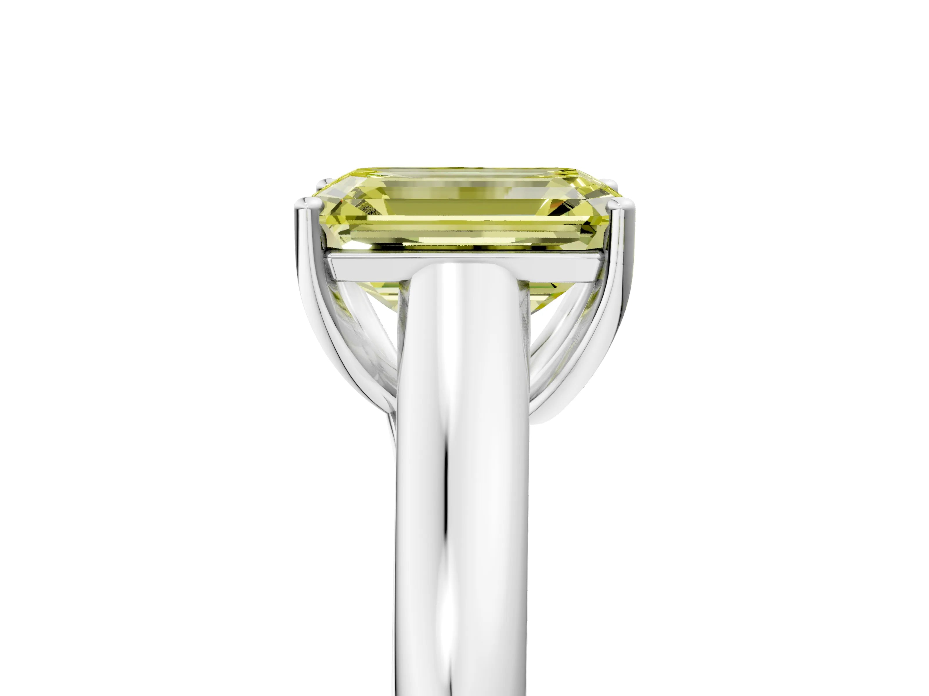 White gold Fancy Yellow Emerald Cut Cut Diamond Solitaire Engagement Ring with Tapered Plain Band and Four-Prong Setting_5