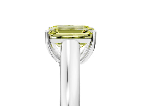 White gold Fancy Yellow Emerald Cut Cut Diamond Solitaire Engagement Ring with Tapered Plain Band and Four-Prong Setting_5