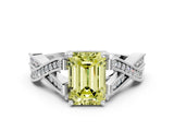 White gold Fancy Yellow Emerald Cut Cut Diamond Twisted Band with Milgrain Pave Setting and Four-Prong Setting_12