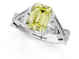 White gold Fancy Yellow Emerald Cut Cut Diamond Twisted Band with Milgrain Pave Setting and Four-Prong Setting_13
