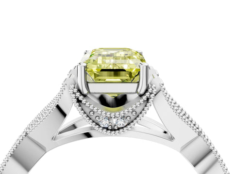 White gold Fancy Yellow Emerald Cut Cut Diamond Twisted Band with Milgrain Pave Setting and Four-Prong Setting_16