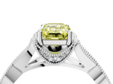 White gold Fancy Yellow Emerald Cut Cut Diamond Twisted Band with Milgrain Pave Setting and Four-Prong Setting_4