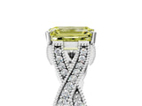 White gold Fancy Yellow Emerald Cut Cut Diamond Twisted Band with Milgrain Pave Setting and Four-Prong Setting_5