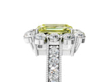 White gold Fancy Yellow Emerald Cut Cut Halo Diamond Pavé Engagement Ring with Milgrain Detailing_17