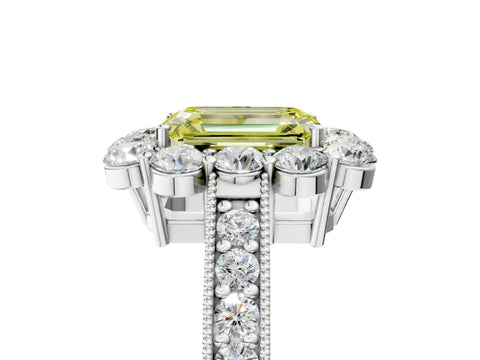 White gold Fancy Yellow Emerald Cut Cut Halo Diamond Pavé Engagement Ring with Milgrain Detailing_41