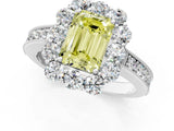 White gold Fancy Yellow Emerald Cut Cut Halo Diamond Pavé Engagement Ring with Milgrain Detailing_49
