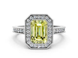 White gold Fancy Yellow Emerald Cut Cut Halo Pavé Diamond Ring