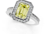 White gold Fancy Yellow Emerald Cut Cut Halo Pavé Diamond Ring_1