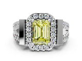 White gold Fancy Yellow Emerald Cut Cut Halo Split Shank Prong Set Ring