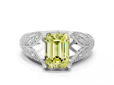 White gold Fancy Yellow Emerald Cut Cut Milgrain Pave Diamond Engagement Ring with Four-Prong Setting_15
