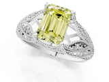 White gold Fancy Yellow Emerald Cut Cut Milgrain Pave Diamond Engagement Ring with Four-Prong Setting_16