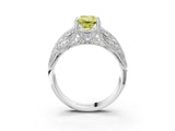 White gold Fancy Yellow Emerald Cut Cut Milgrain Pave Diamond Engagement Ring with Four-Prong Setting_18