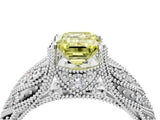 White gold Fancy Yellow Emerald Cut Cut Milgrain Pave Diamond Engagement Ring with Four-Prong Setting_19