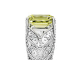 White gold Fancy Yellow Emerald Cut Cut Milgrain Pave Diamond Engagement Ring with Four-Prong Setting_20