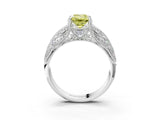 White gold Fancy Yellow Emerald Cut Cut Milgrain Pave Diamond Engagement Ring with Four-Prong Setting_6