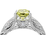 White gold Fancy Yellow Emerald Cut Cut Milgrain Pave Diamond Engagement Ring with Four-Prong Setting_7