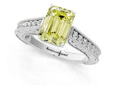 White gold Fancy Yellow Emerald Cut Cut Pave Band Milgrain Solitaire Ring_1