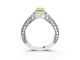White gold Fancy Yellow Emerald Cut Cut Pave Band Milgrain Solitaire Ring_3