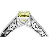 White gold Fancy Yellow Emerald Cut Cut Pave Band Milgrain Solitaire Ring_4