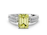 White gold Fancy Yellow Emerald Cut Cut Pave Split Shank Engagement Ring with Four-Prong Setting_12