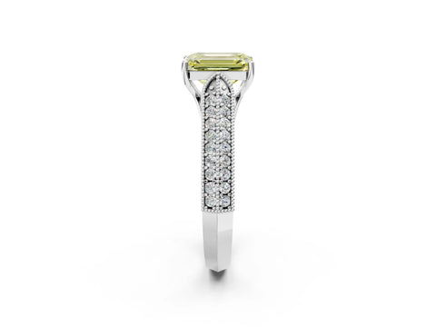 White gold Fancy Yellow Emerald Cut Cut Pave Split Shank Engagement Ring with Four-Prong Setting_14