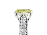 White gold Fancy Yellow Emerald Cut Cut Pave Split Shank Engagement Ring with Four-Prong Setting_17