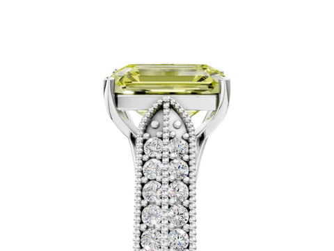 White gold Fancy Yellow Emerald Cut Cut Pave Split Shank Engagement Ring with Four-Prong Setting_17