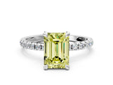White gold Fancy Yellow Emerald Cut Diamond Brilliant Solitaire Ring with Pavé Band and Four-Prong Setting_12