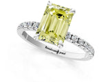White gold Fancy Yellow Emerald Cut Diamond Brilliant Solitaire Ring with Pavé Band and Four-Prong Setting_13
