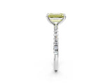 White gold Fancy Yellow Emerald Cut Diamond Brilliant Solitaire Ring with Pavé Band and Four-Prong Setting_14