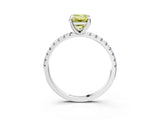 White gold Fancy Yellow Emerald Cut Diamond Brilliant Solitaire Ring with Pavé Band and Four-Prong Setting_15