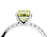 White gold Fancy Yellow Emerald Cut Diamond Brilliant Solitaire Ring with Pavé Band and Four-Prong Setting_16