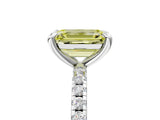 White gold Fancy Yellow Emerald Cut Diamond Brilliant Solitaire Ring with Pavé Band and Four-Prong Setting_17
