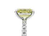 White gold Fancy Yellow Emerald Cut Diamond Brilliant Solitaire Ring with Pavé Band and Four-Prong Setting_17