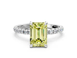 White gold Fancy Yellow Emerald Cut Diamond Brilliant Solitaire Ring with Pavé Band and Four-Prong Setting_36